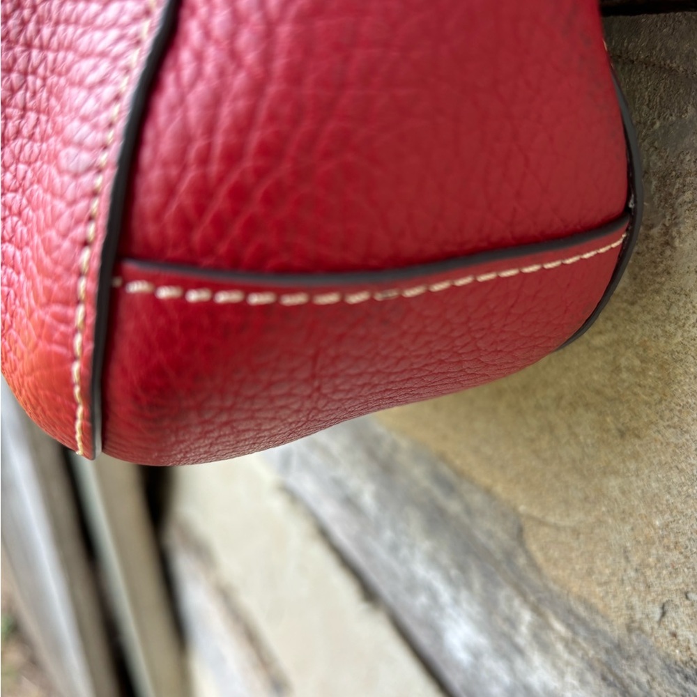 Dooney & Bourke Red Pebble Grain  Leather Hobo with Brown Leather Strap NWOT - Picture 12 of 13